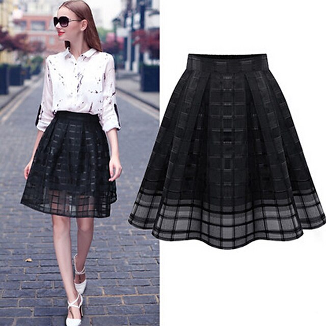  Women's Simple / Street chic A Line Skirts - Solid Colored / Plaid