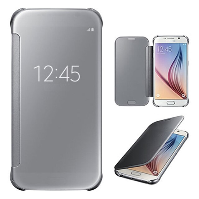  Phone Case For Samsung Galaxy Full Body Case S7 edge S7 S6 edge plus S6 edge S6 with Windows Mirror Flip Solid Colored PC