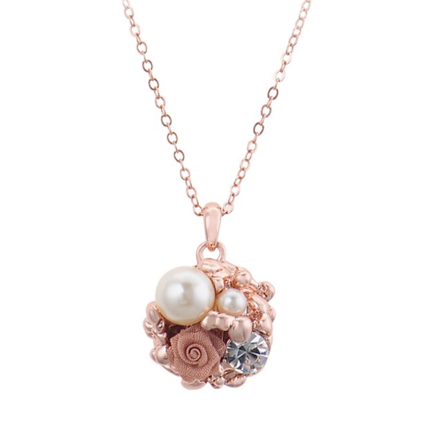  Women's Crystal Pendant Necklace Pearl Necklace Flower Ladies 18K Gold Plated Pearl Imitation Diamond Rose Gold Necklace Jewelry For Party