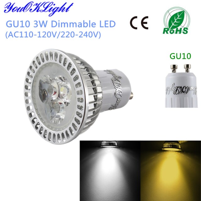  3W GU10 Lâmpadas de Foco de LED G50 3 LED de Alta Potência 300 lm Branco Quente / Branco Frio Regulável / DecorativaAC 220-240 / AC