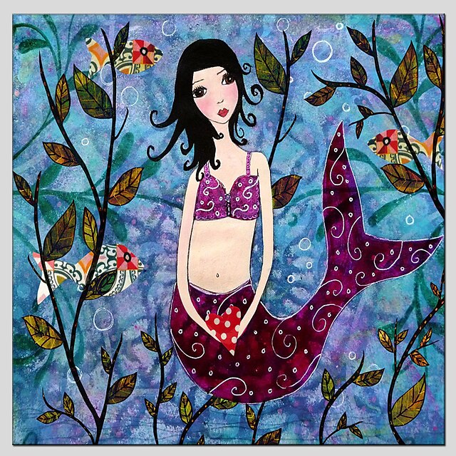  Stretched Canvas Oil Painting Art Mermaid Style Children Painting 70*70CM