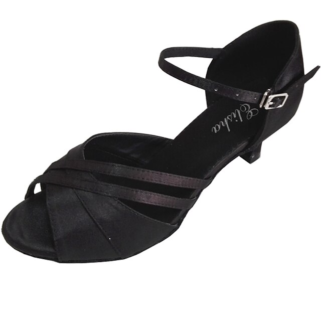  Women's Dance Shoes Latin Shoes Sandal Buckle Customized Heel Customizable Black / Satin