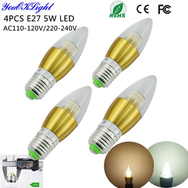  YouOKLight LED gyertyaizzók 450 lm E26 / E27 C35 50 LED gyöngyök SMD 3014 Dekoratív Meleg fehér Hideg fehér 220-240 V 110-130 V / 4 db. / RoHs / CE / FCC