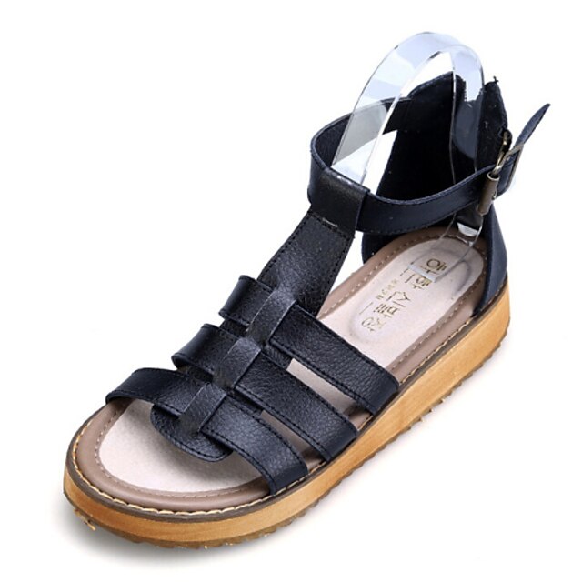  Women's Shoes Leather Spring Summer Fall Comfort Slingback Flat Heel Buckle For Casual Dress White Black Silver