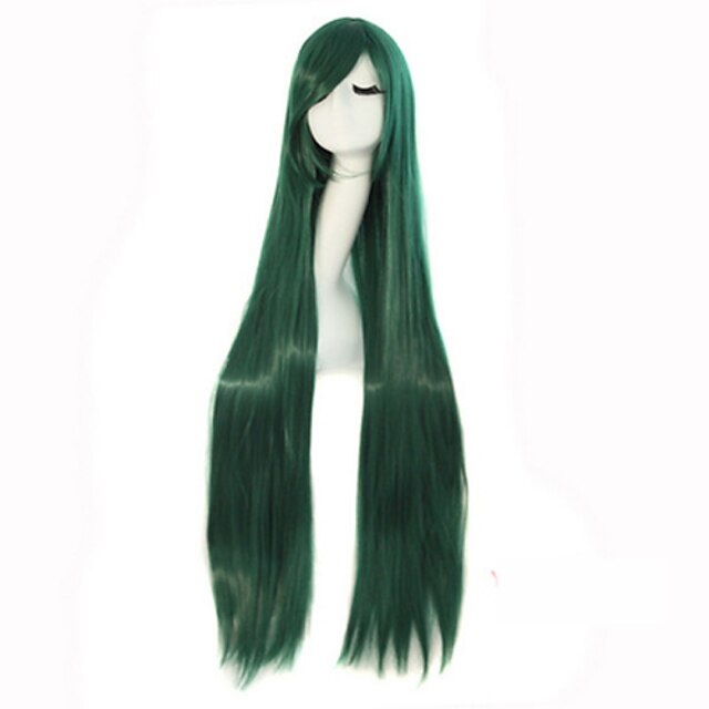  cosplay μακριά ίσια μαλλιά σύρμα υψηλής θερμοκρασίας σκούρο πράσινο συνθετικό περούκα καυτή πώληση απόκριες