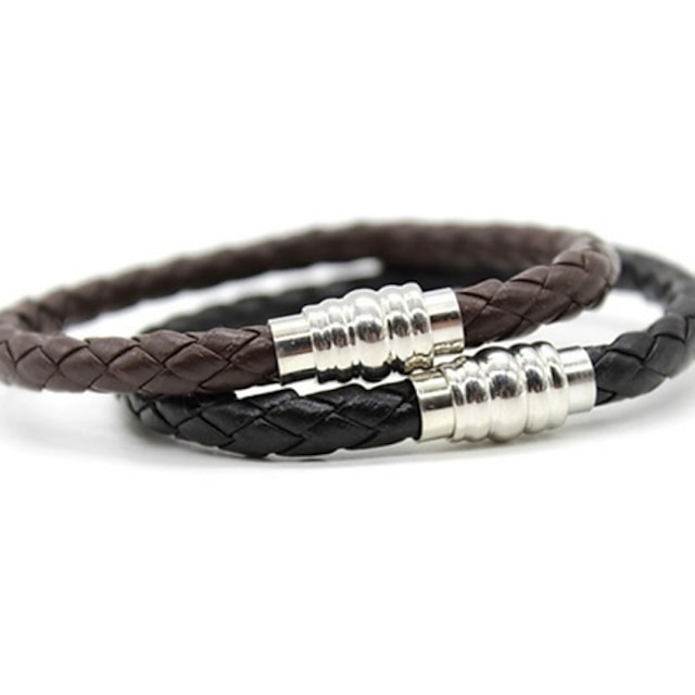  Men's Plaited Wrap woven Chain Bracelet Leather Bracelet Leather Unique Design Basic Bracelet Jewelry Black / Brown For Christmas Gifts Daily Sports
