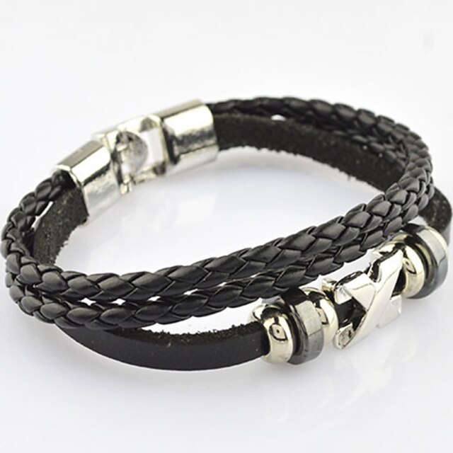  Men's Casual Vintage Bangle Braided / Cord Stacked Alloy Bracelet Jewelry Black For