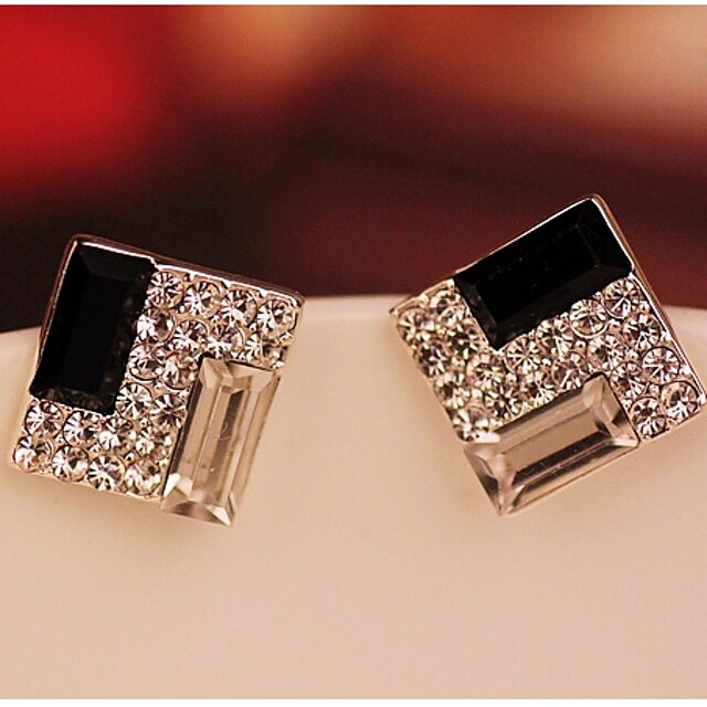  Brincos Curtos Cristal Elegant imitação de diamante Liga Quadrado Forma Geométrica Prata Jóias Para 2pçs