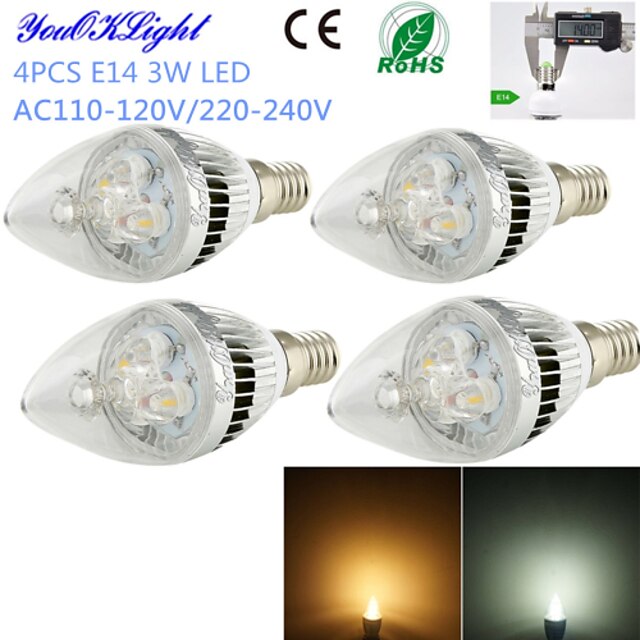  E14 LED-stearinlyspærer C35 3 leds Højeffekts-LED Dekorativ Varm hvid Kold hvid 260lm 3000/6000K Vekselstrøm 220-240 Vekselstrøm 110-130V 