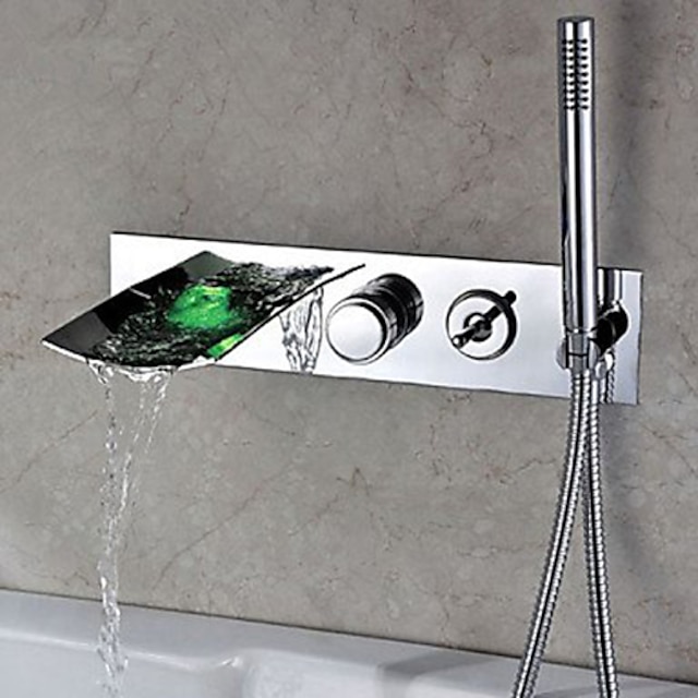 Bathtub Faucet - Contemporary Chrome Wall Mounted Brass Valve Bath Shower Mixer Taps / Single Handle Three Holes