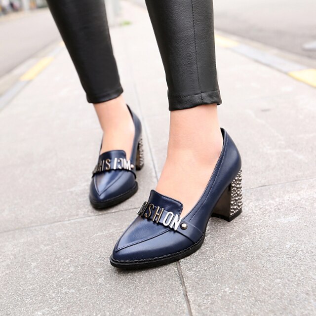  Women's Spring Summer Fall Leatherette Outdoor Office & Career Casual Chunky Heel Black Blue Red