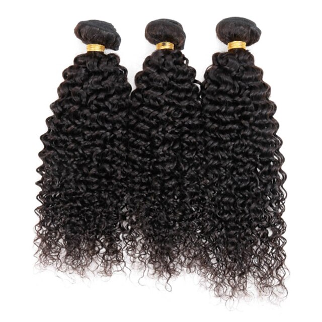  3 paket Hårväver Peruanskt hår Kinky Curly Lockig väv Människohår förlängningar Äkta hår Human Hår vävar 8-24 tum Hög kvalitet / 10A