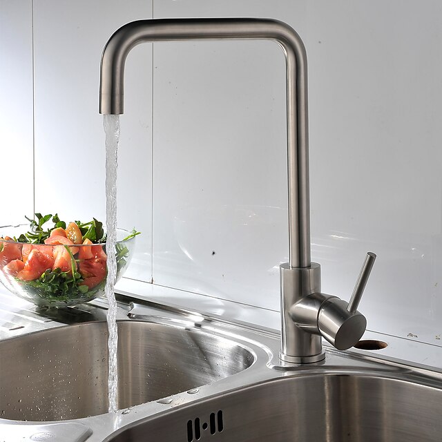  Kitchen faucet - Single Handle One Hole Brushed Bar / ­Prep Deck Mounted Contemporary
