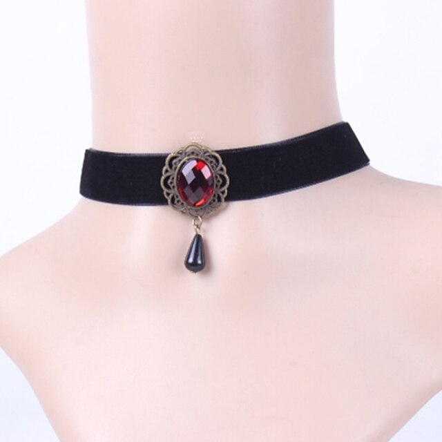  Women's Choker Necklace Gothic Jewelry Synthetic Ruby Synthetic Gemstones Flannelette Choker Necklace Gothic Jewelry , Wedding Party