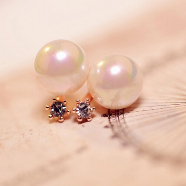  Orecchini a bottone Perla Perle finte imitazione diamante Lega Di tendenza Oro Argento Gioielli 2 pezzi