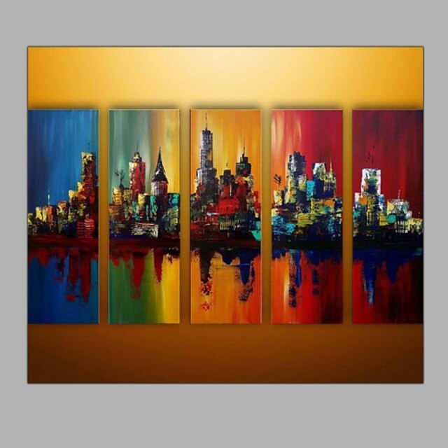  Hang-malované olejomalba Ručně malované - Abstraktní krajinka Moderní S rámem / Pět panelů