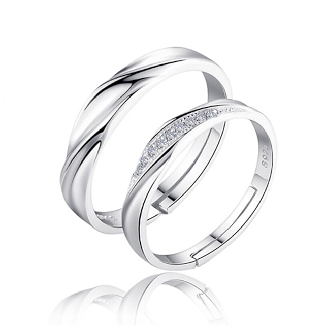  2 stuks Ringen voor stelletjes Bandring For Voor Stel Kubieke Zirkonia Feest Bruiloft Lahja Sterling zilver Zirkonia Gedraaid Liefde Vriendschap Zilver