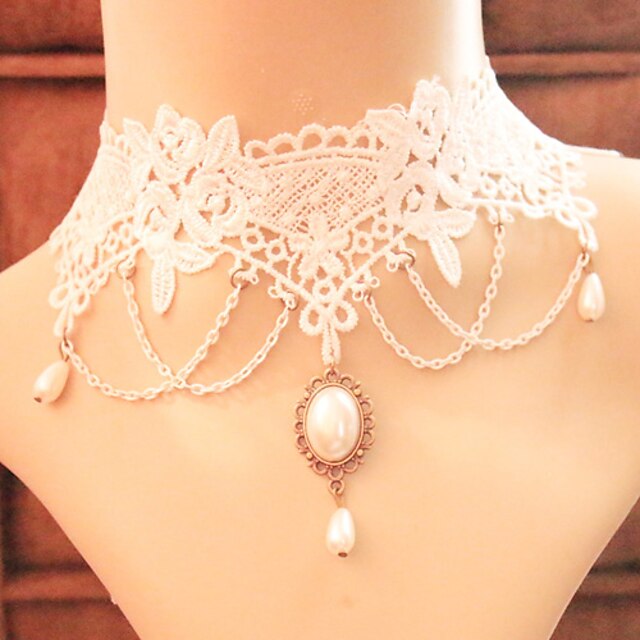  Women's Choker Necklace Pendant Necklace Bib Beads Tattoo Style Gothic Vintage Victorian Lace White Necklace Jewelry For Party Wedding Casual Daily / Gothic Jewelry / Tattoo Choker Necklace