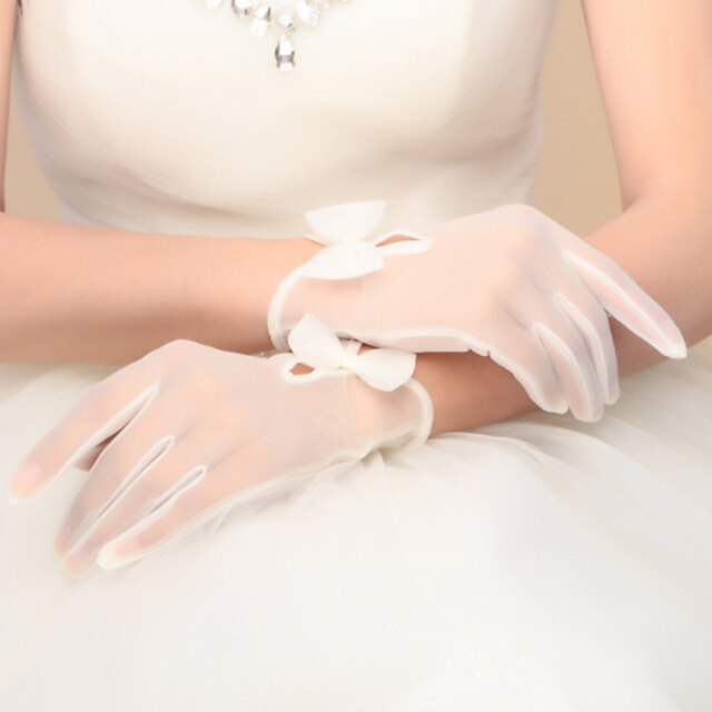  Nylon Wrist Length Glove Bridal Gloves Party/ Evening Gloves With Bowknot
