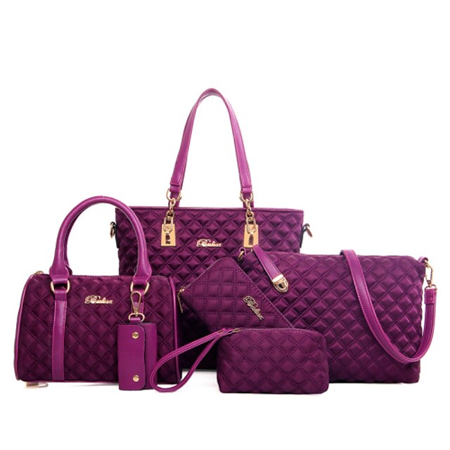  Women's Nylon Tote / Wallet / Shoulder Messenger Bag Bag Sets Solid Colored 6 Pieces Purse Set Black / Purple / Fuchsia