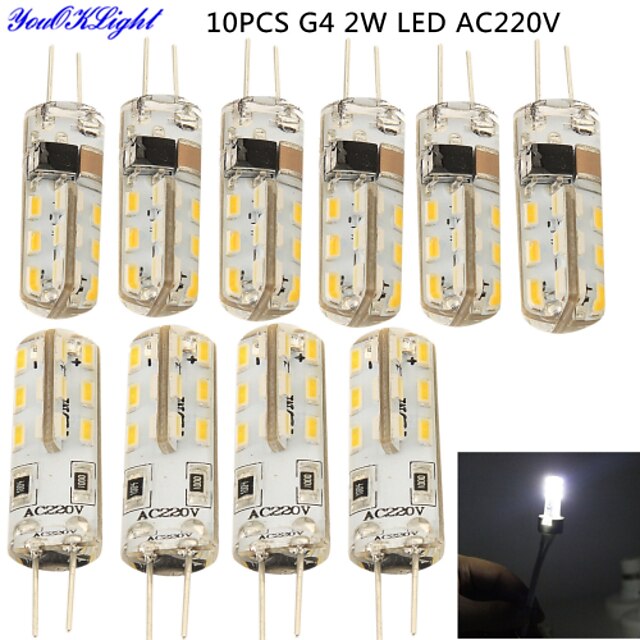  YouOKLight 10pcs 2 W LED Bi-pin Lights 150-200 lm G4 T 24 LED Beads SMD 3014 Decorative Cold White 220-240 V / 10 pcs / RoHS