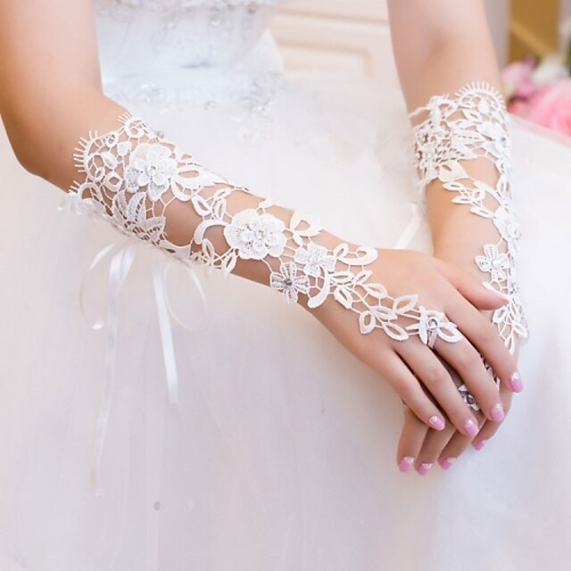  Elbow Length Fingerless Rhinestone Gloves Lace Wedding Gloves