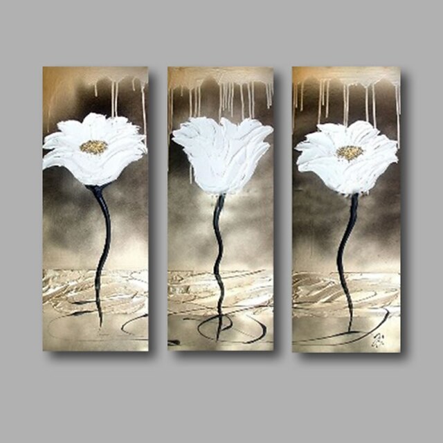  Peinture à l'huile Hang-peint Peint à la main - A fleurs / Botanique Moderne Inclure cadre intérieur / Trois Panneaux / Toile tendue