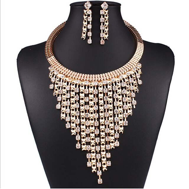  Synthetic Diamond Jewelry Set Choker Necklace Layered Tassel Ladies Luxury Tassel Vintage Party Work Cubic Zirconia Imitation Diamond Earrings Jewelry Gold For Party Special Occasion Anniversary