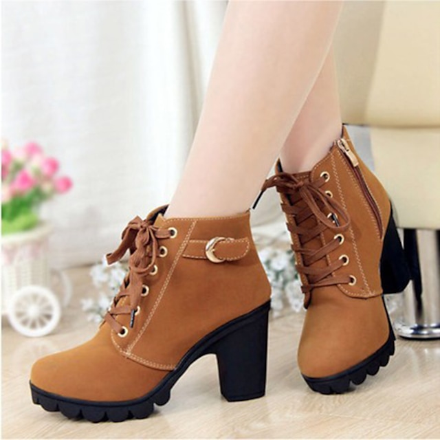 Women's Boots Suede Shoes Block Heel Boots Lace Up Boots Daily Booties ...