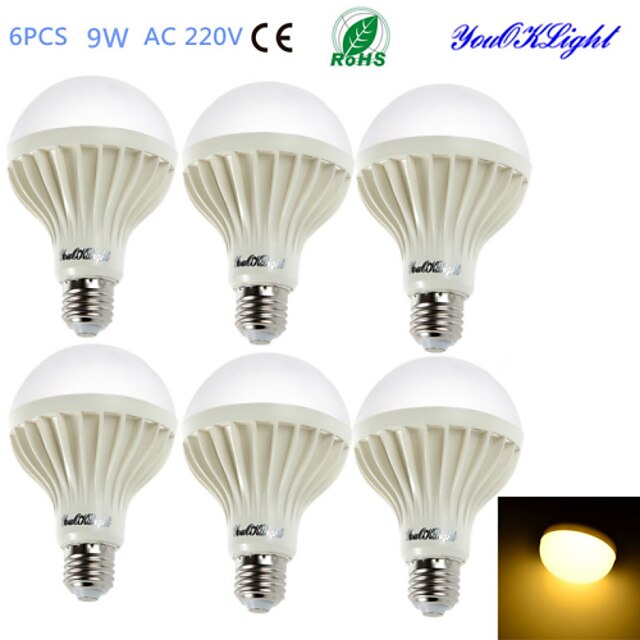  YouOKLight 6pcs LED Globe Bulbs 700 lm E26 / E27 B 15 LED Beads SMD 5630 Decorative Warm White 220-240 V / 6 pcs / RoHS