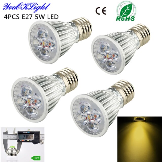  YouOKLight LED szpotlámpák 450 lm E26 / E27 A50 5 LED gyöngyök Nagyteljesítményű LED Dekoratív Meleg fehér 220-240 V 110-130 V / 4 db. / RoHs / CE