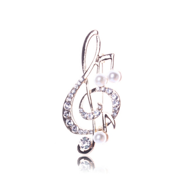  Lucky Doll Gold Plated Diamonade Zirconia Imitation Pearl Note Brooch