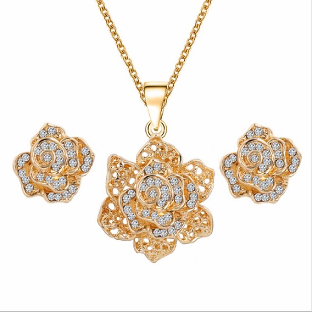  Women's Jewelry Set Gemstone & Crystal Cubic Zirconia Imitation Diamond Rose Gold Plated Alloy Roses Flower Floral Luxury Flower Style