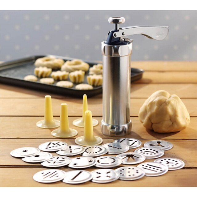  24 In 1 Stainless Steel Aluminium Cookie Mould Gun Cake Decorating Tools 20 Mold+4 Pastry Tube