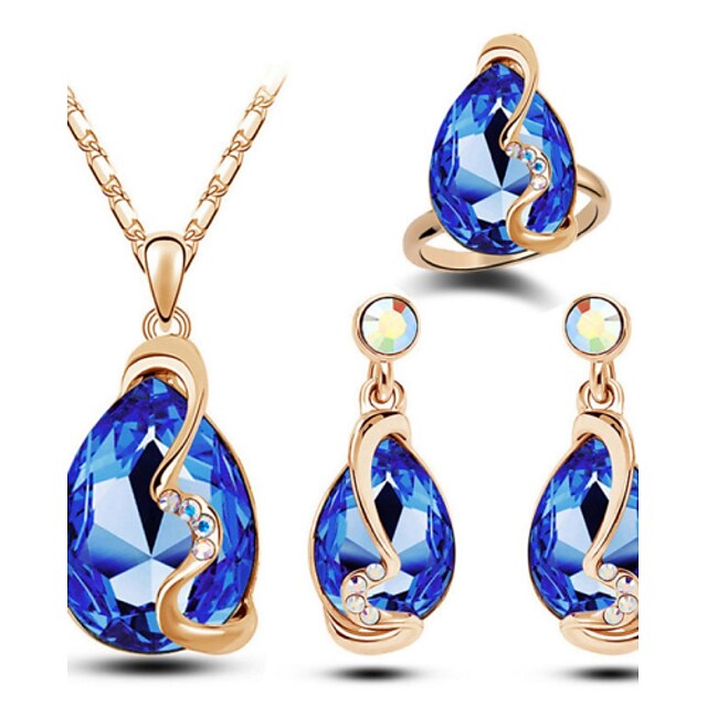  Women's Crystal Jewelry Set Pear Cut Solitaire Drop Mood Ladies Luxury Fashion Austria Crystal Earrings Jewelry Blue / Pink / Light Blue For Christmas Gifts Wedding Party Daily Casual / Rings