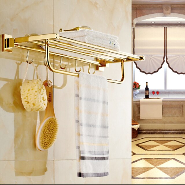  Bathroom Shelf Contemporary Brass 1 pc - Hotel bath Double