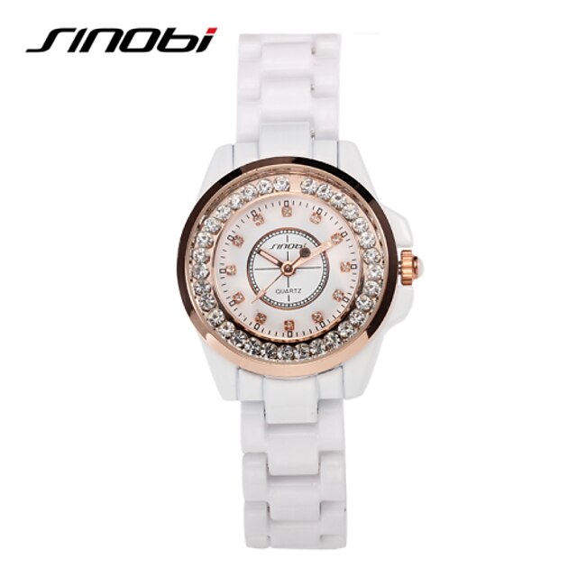  SINOBI Mulheres Relógios Femininos com Cristais Relógio de diamante Quartzo Branco 30 m Impermeável Analógico senhoras Elegante Fashion - Branco
