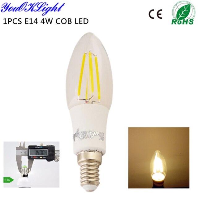  YouOKLight LED Candle Lights 400 lm E14 C35 4 LED Beads COB Decorative Warm White 220-240 V 110-130 V / 1 pc / RoHS