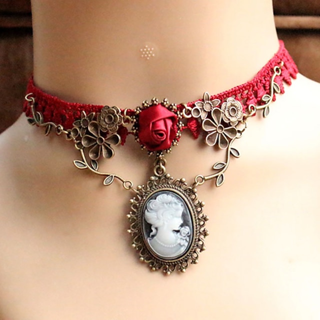  Women's Choker Necklace Pendant Necklace Ladies Unique Design Tattoo Style European Lace Red Necklace Jewelry For Party Wedding Casual Daily Cosplay Costumes / Gothic Jewelry