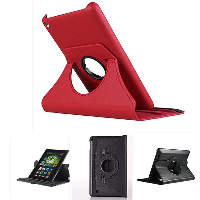  360 Rotating PU Leather Case With Smart Cover Auto Wake/Sleep Feature For Amazon 2015 New kindle Fire HD 7/8/10