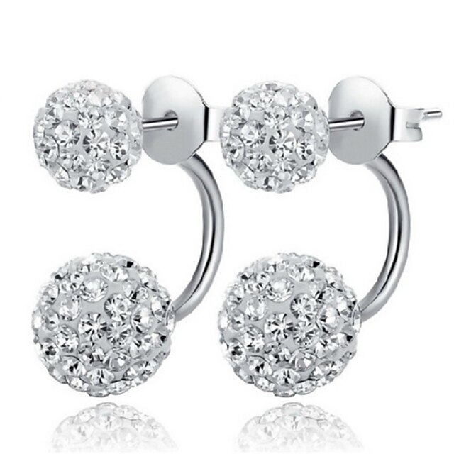  S925 Fine Silver Double Ball Shape Crystal Stud Earrings
