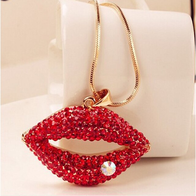  New Arrival Fashion Jewelry Red Pearl Rhinestone Lips Necklace