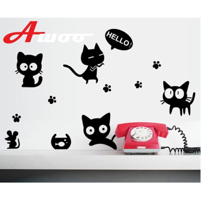  AWOO® New Design Cartoon Wall Stickers Home Decor Vinyl Black Cats Stickers For Kids Room Decoration