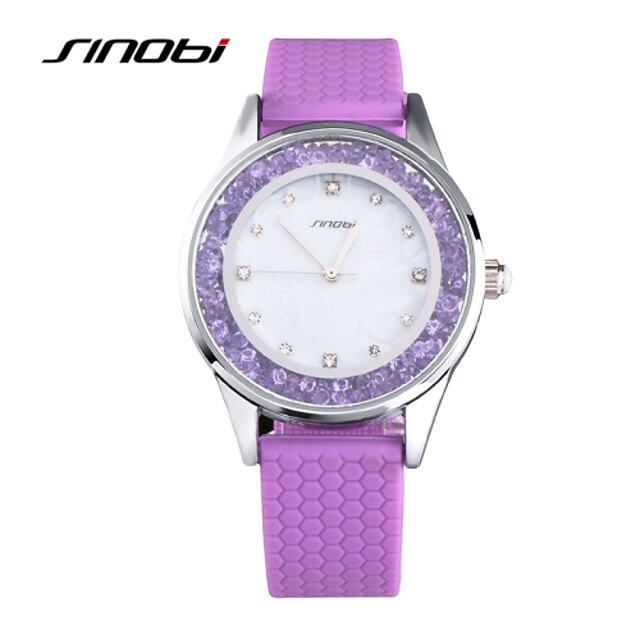  SINOBI Mulheres Relógio Casual Relógio de Moda Relógios Femininos com Cristais Quartzo Silicone Roxa 30 m Impermeável Analógico Branco Roxo