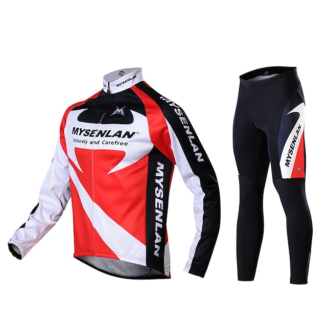  Mysenlan Men's Long Sleeve Cycling Jersey with Tights - Black / Red Bike Pants / Trousers Jersey Tights Thermal / Warm Windproof Fleece Lining 3D Pad Reflective Strips Winter Sports Fleece Lycra
