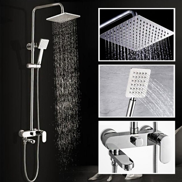  Zuhany rendszer Készlet - Zápor Kortárs Króm Fali Kerámiaszelep Bath Shower Mixer Taps / Bronz / Egy fogantyú két lyukat