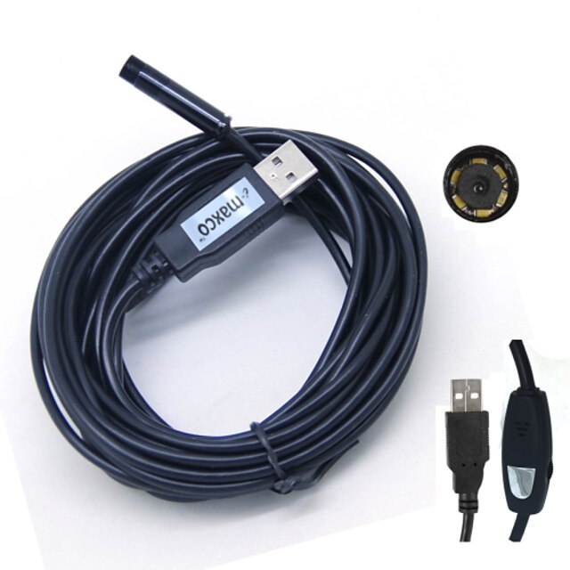  5m vízálló USB 2.0 CMOS 7mm lencse 6-vezette kígyó hd endoszkóp IP67