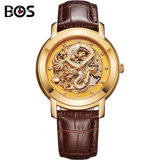  BOS® Automatic Mechanical Watches And Watch The Dragon China 3D Luminous Hollow Flywheel Wrist Watch Cool Watch Unique Watch