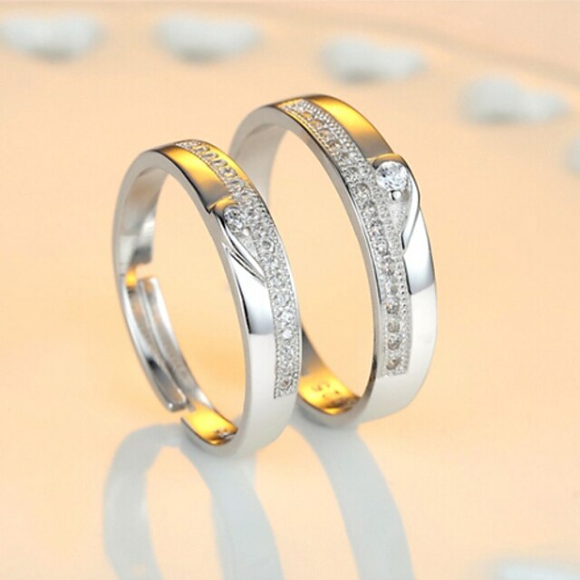  טבעות לזוג זירקונה מעוקבת שני גוונים לב 1 לב 2 לב 3 כסף סטרלינג אהובה נשים בלינגינג 2 יחידות מתכווננת / טבעת הטבעת