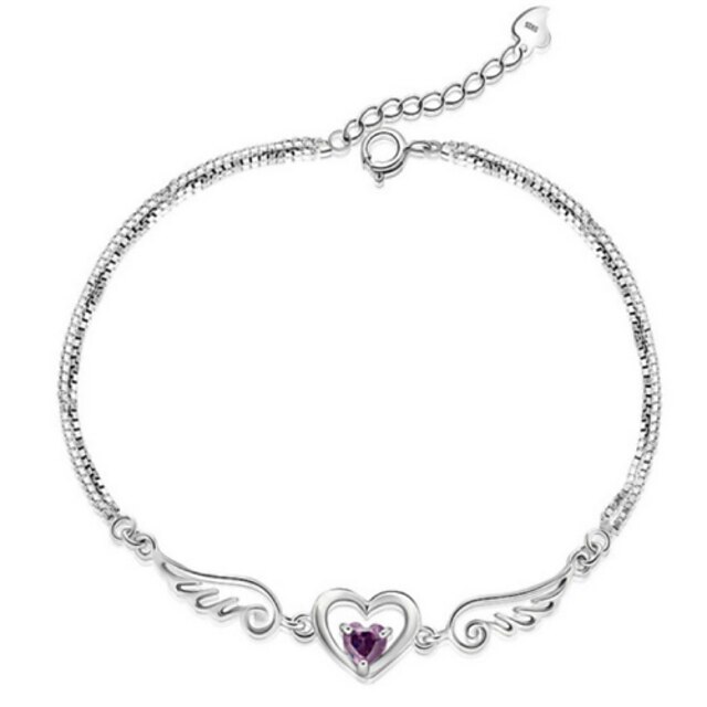  Women's Chain Bracelet Charm Bracelet Angel Wings Dainty Ladies Sterling Silver Bracelet Jewelry White / Purple For Christmas Gifts Wedding Party Daily Casual